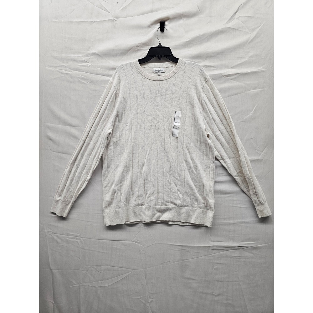 Goodfellow & Co Mens Ribbed Crew Pullover Sweater Cream Cotton Casual Size Large